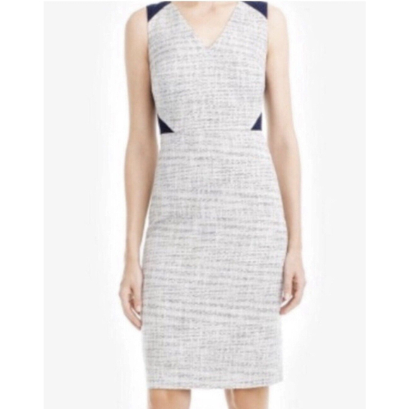 J. Crew Navy Ivory Tweed Sheath Dress Eyelet Panel Size 8 - Picture 3 of 12